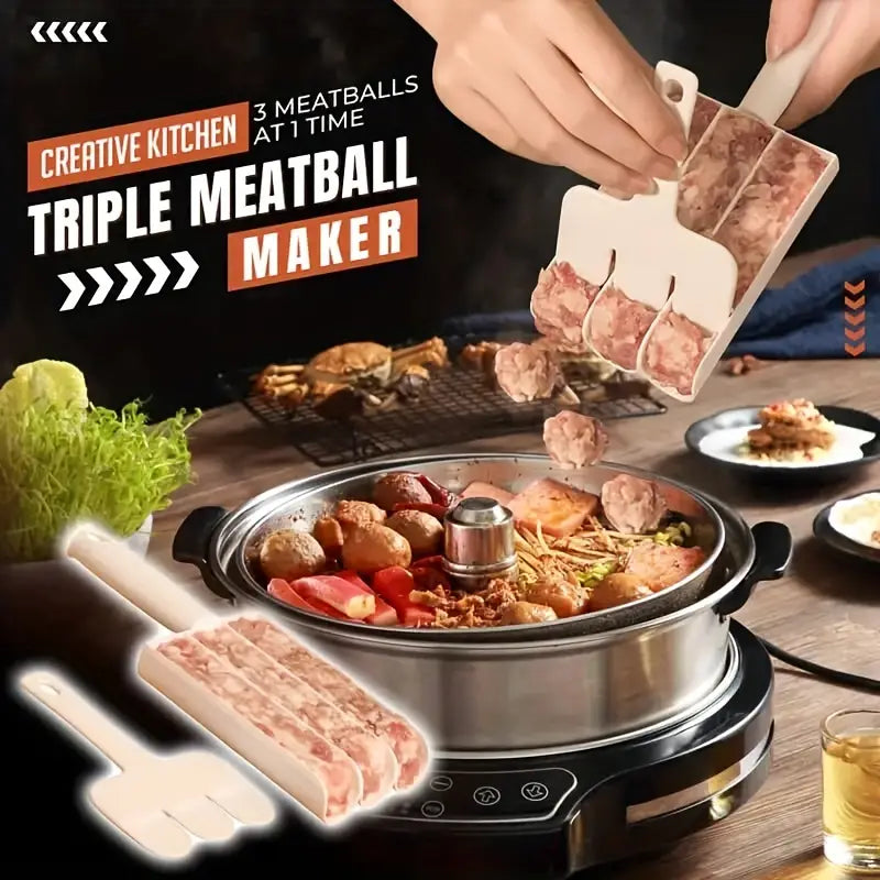 Triple Meat Ball Maker, Meat Tool With Spoon, Fried Fish Beef Meat Making Balls Mold, Kitchen Meatballs Scoop, Home Cooking Tool, Triple Meat Club Maker with Cutting Spatulas, Non Stick Plastic Apparatus Maker Clip Triple Meat Ball Maker, Meat Tool With Spoon, Fried Fish Beef Meat Making Balls Mold, Kitchen Meatballs Scoop, Home Cooking Tool, Triple Meat Club Maker with Cutting Spatulas, Non Stick Plastic Apparatus Maker Clip